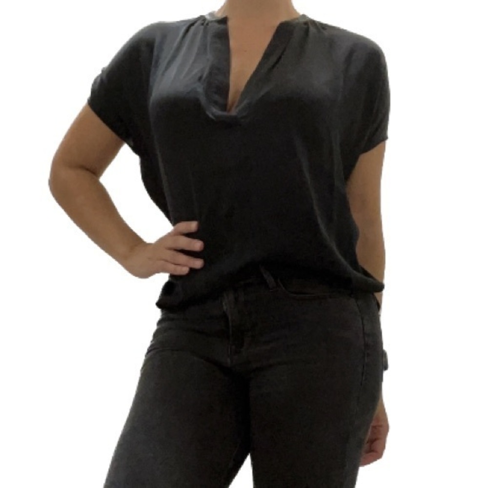 Vince Silk Blouse with leather collar